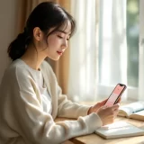 カレンダーとスマホで排卵日を確認する30代女性のやさしい横顔