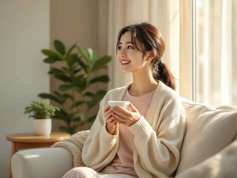 穏やかなクリニック待合室の30代女性イメージ