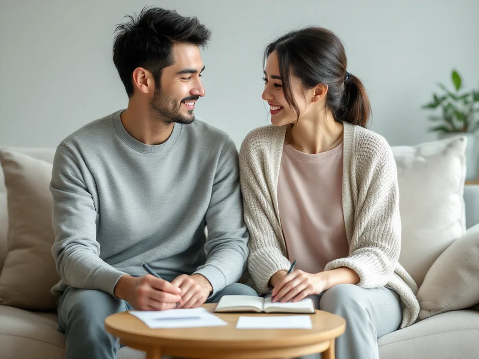 30代後半の女性がパートナーと検査結果を前に穏やかに話し合うシーン｜精子の質と夫婦の合意形成