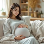妊娠中の女性が自宅で温かいお茶を飲みながら安静にしているシーン｜妊婦の風邪対処法のイメージ
