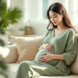 妊娠中にソファでハーブティーを飲みながら穏やかに過ごす女性。妊娠中の便秘の原因・対処法・薬の安全性を解説する記事のイメージ