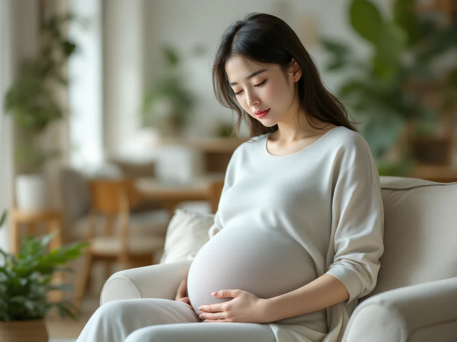 妊娠時期別の下痢の特徴を確認している妊婦のシーン｜妊娠中の下痢時期別イメージ