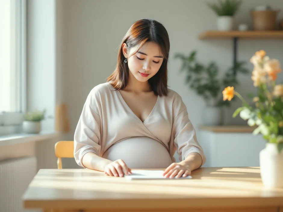 妊娠中のおりものの色変化を確認している妊婦のシーン｜妊娠中おりもの色別確認イメージ