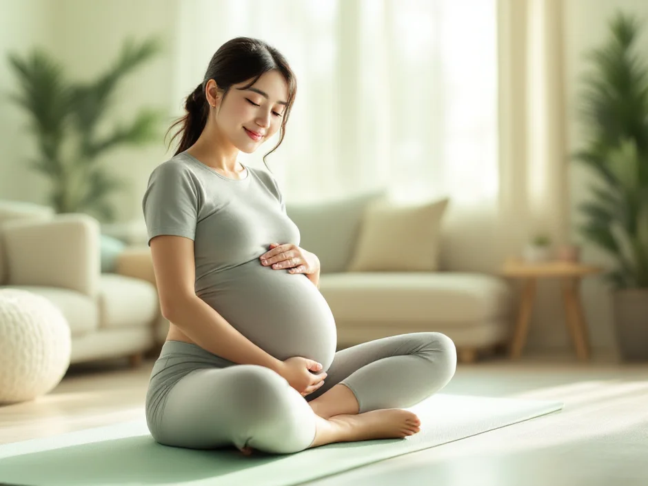 妊娠中に骨盤底筋トレーニングをしている妊婦さん