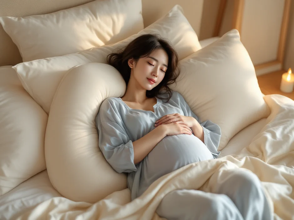 妊娠中に眠れない悩みへの対処法——シムス体位(横向き寝)で休む妊婦さん