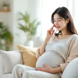 妊娠中の女性が鼻に手を当てているシーン｜妊娠中の鼻血イメージ