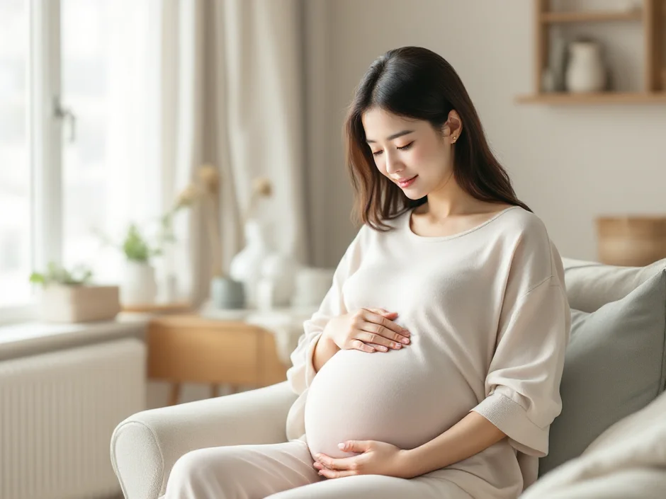 妊娠時期別の鼻血の特徴を確認している妊婦のシーン｜妊娠中の鼻血時期別イメージ