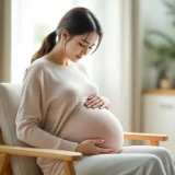 妊娠中の女性がお尻・腰の痛み（坐骨神経痛）を感じているシーン