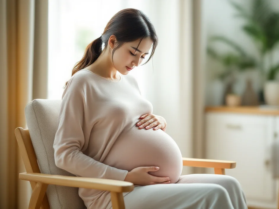 妊娠中の女性がお尻・腰の痛み（坐骨神経痛）を感じているシーン