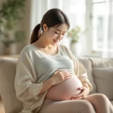 妊娠中の女性がお腹をそっと支えながら穏やかにくつろいでいるシーン｜妊娠中のくしゃみと体の変化イメージ