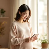 妊娠検査薬や母子手帳を手に穏やかな表情でいる30代女性｜妊娠したらやること・妊娠確定後の行動ガイドのイメージ