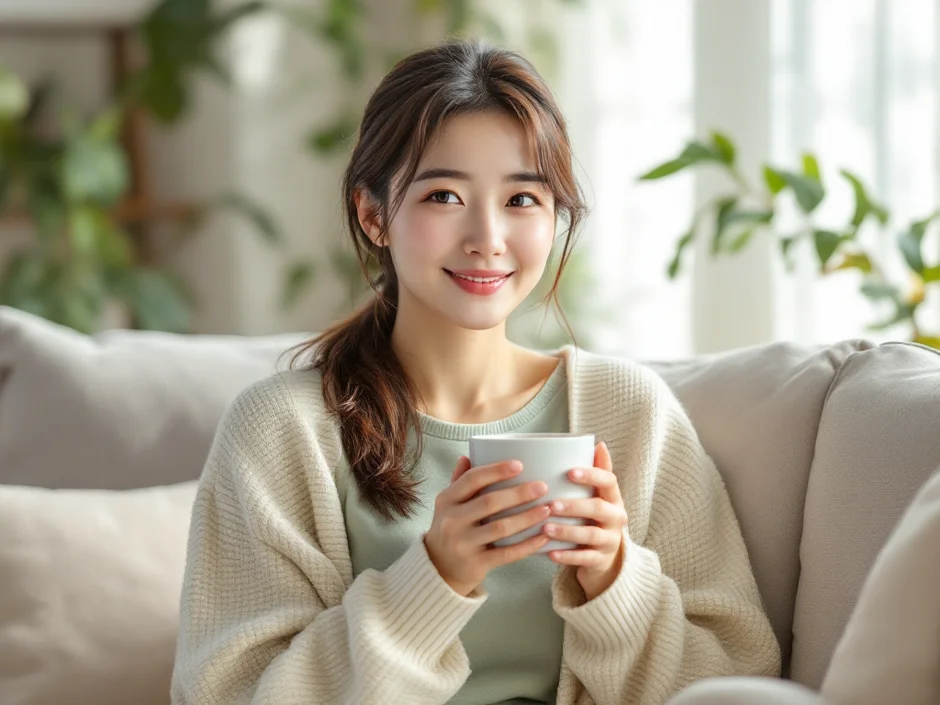ちなみが自宅のソファで読者に語りかけているイメージ｜元看護師の体験談セクション