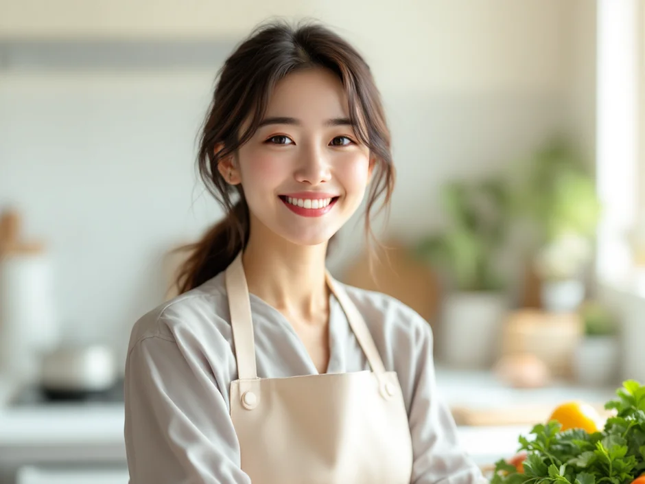 ちなみがキッチンで読者に語りかけているイメージ|元看護師の体験談セクション