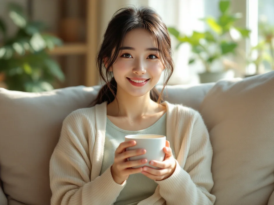 ちなみが自宅のソファで読者に語りかけているイメージ｜元看護師の体験談セクション