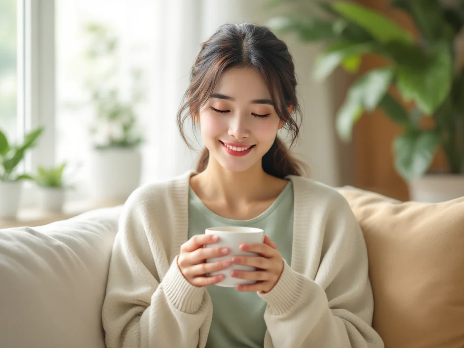 ちなみが自宅のソファで読者に語りかけているイメージ｜元看護師の体験談セクション