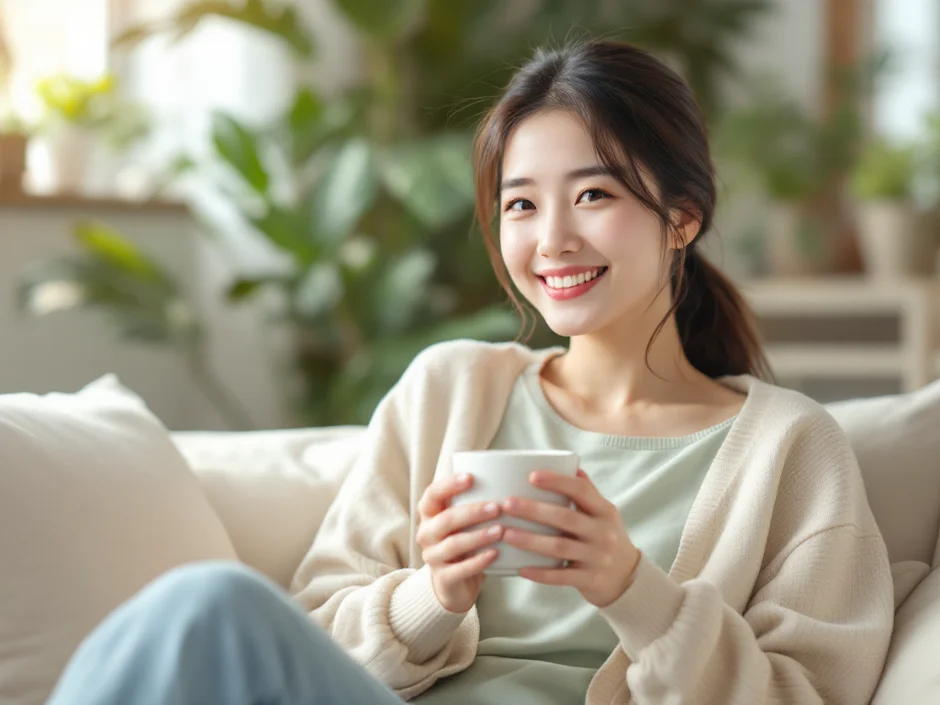 ちなみが自宅のソファで読者に語りかけているイメージ｜元看護師の体験談セクション