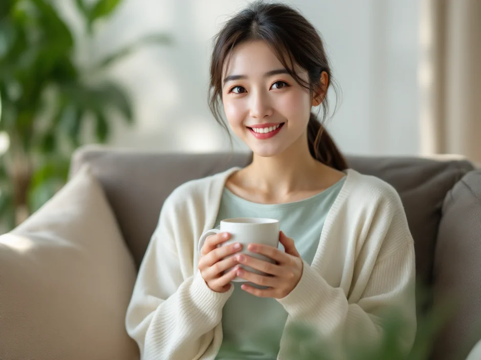 ちなみが自宅のソファで読者に語りかけているイメージ|元看護師の体験談セクション