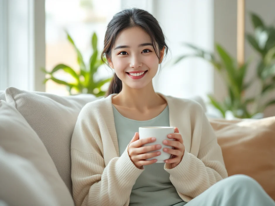 ちなみが自宅のソファで読者に語りかけているイメージ｜元看護師の体験談セクション