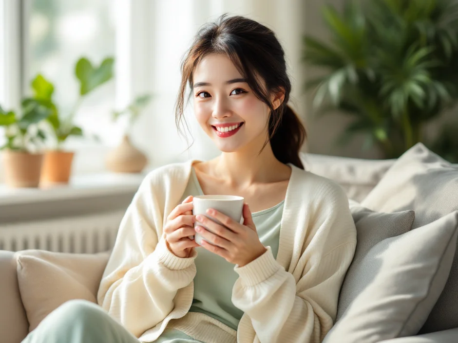 ちなみが自宅のソファで読者に語りかけているイメージ｜元看護師の体験談セクション