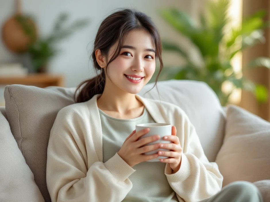 ちなみが自宅のソファで読者に語りかけているイメージ｜元看護師の体験談セクション