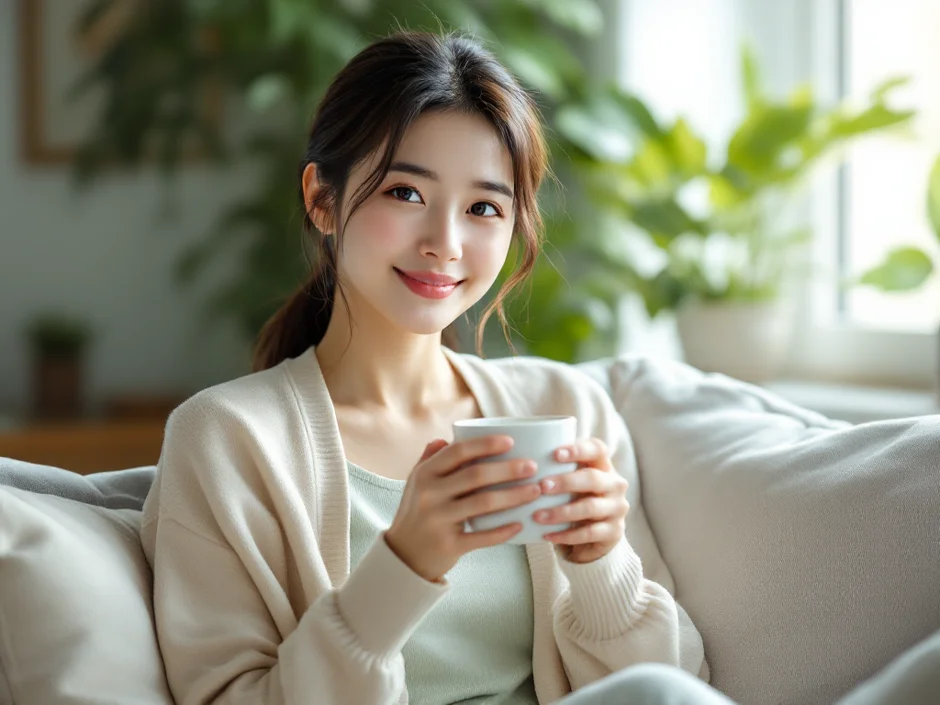 ちなみが自宅のソファで読者に語りかけているイメージ｜元看護師の体験談セクション
