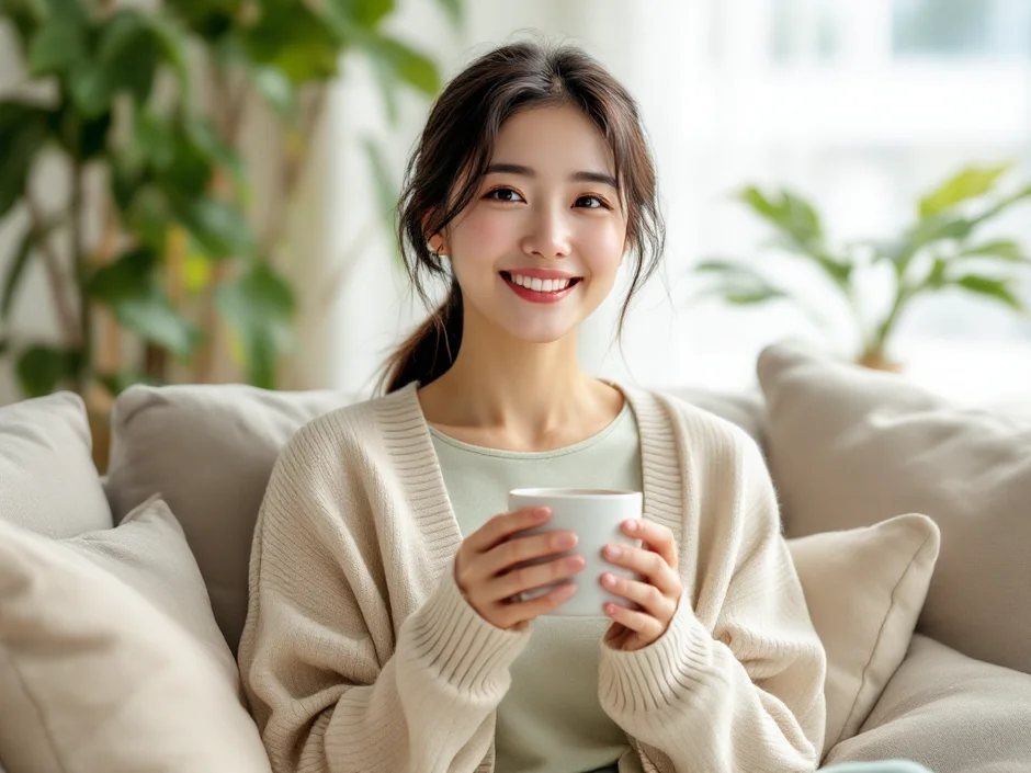 ちなみが自宅のソファで読者に語りかけているイメージ｜元看護師の体験談セクション