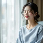 窓辺で穏やかに出産を待つ女性のイメージ｜立ち会い出産について二人で考える時間を表すシーン