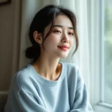 窓辺で出産準備の計画を考える女性のイメージ|妊娠中に準備を進める時間を表すシーン