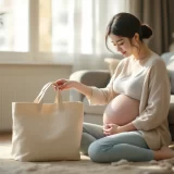 2つのバッグに分けて入院の荷物を準備する妊娠後期の女性のイメージ｜陣痛バッグと入院バッグの中身を考えるシーン