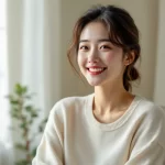 窓辺で穏やかにほほえむ妊娠中の女性のイメージ｜エコー写真を楽しみにしているシーン