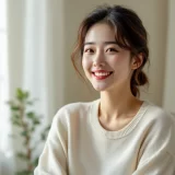 窓辺で穏やかにほほえむ妊娠中の女性のイメージ｜エコー写真を楽しみにしているシーン