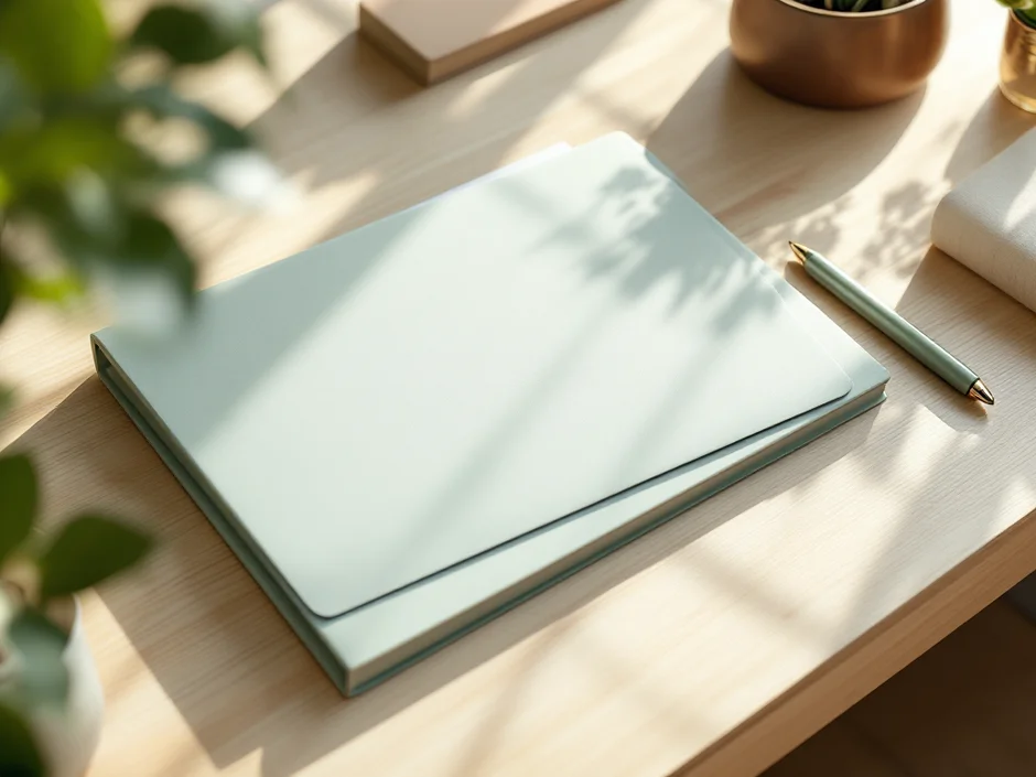 机に置かれた書類ファイルと封筒のイメージ｜産休の手続きを準備するシーン