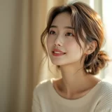 窓辺で穏やかな表情をした女性のイメージ｜ワンオペ育児のひと息つく時間を表すシーン