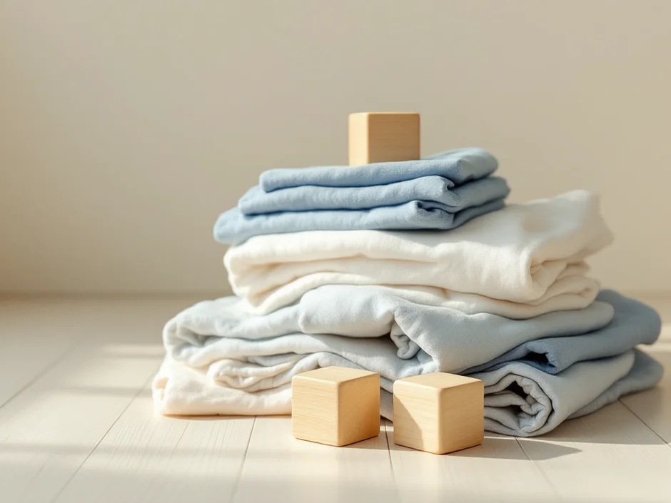 床に置かれた小さな洗濯物とおもちゃのイメージ｜ワンオペ育児の日常を表すシーン