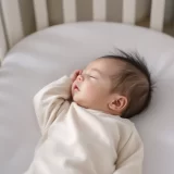 ベビーベッドであおむけにすやすや眠る赤ちゃんのイメージ｜寝かしつけがうまくいったシーン