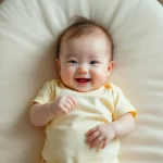 プレイマットの上であおむけで足を動かす赤ちゃんのイメージ｜赤ちゃんのおなかの調子を見守るシーン