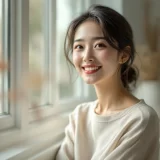 窓辺で穏やかな表情をした女性のイメージ｜赤ちゃんのうんちの悩みに向き合うシーン
