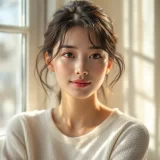 窓辺で穏やかな表情をした女性のイメージ｜赤ちゃんの肌のケアを考えるシーン