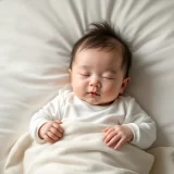 薄いブランケットをかけて静かに休む赤ちゃんのイメージ｜赤ちゃんが熱を出したときの看病のシーン