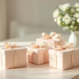 リボンをかけたギフトボックスのイメージ｜出産内祝いを準備するシーン