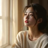 夜明けの窓辺でほっとした表情の女性のイメージ｜赤ちゃんの夜泣きに向き合うシーン