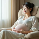 クリニックのリクライニングチェアで休む妊娠後期の女性のイメージ｜NST（ノンストレステスト）を受けるシーン
