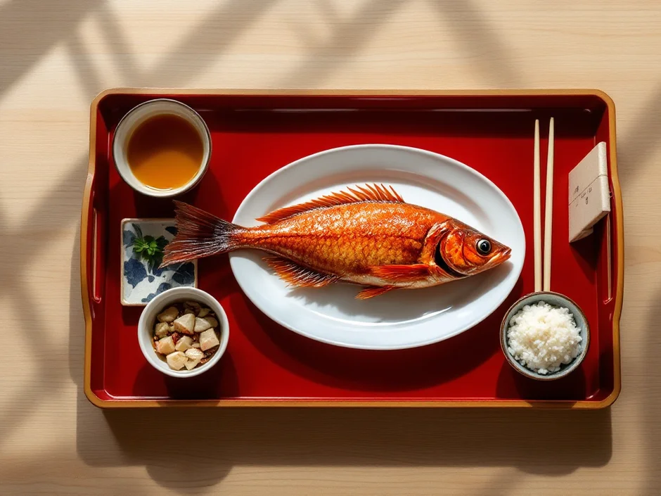 鯛や赤飯が並ぶお食い初めの祝い膳のイメージ｜赤ちゃんのお食い初めのシーン