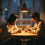 夜の食卓で向き合って話し合う夫婦のイメージ｜産後クライシスを二人で乗り越えるシーン