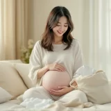小さなベビー服をたたんでバッグに詰める妊娠後期の女性のイメージ｜出産準備を進めるシーン