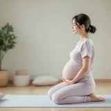 ヨガマットの上で姿勢を整える妊婦さんのイメージ｜逆子が気になるときのシーン