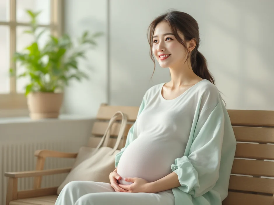 産院の待合室で順番を待つ妊娠中の女性のイメージ｜妊婦健診に通うシーン