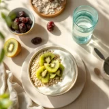ヨーグルトとキウイの朝ごはんのイメージ｜妊娠中の便秘を食事でケアするシーン