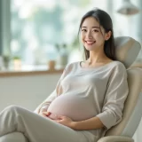 歯科の診察台にリラックスして座る妊娠中の女性のイメージ｜妊娠中に歯医者を受診するシーン