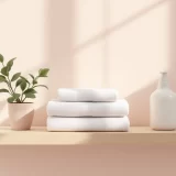 たたんだタオルが並ぶ清潔な棚のイメージ｜妊娠初期のおりものの変化を確認するシーン